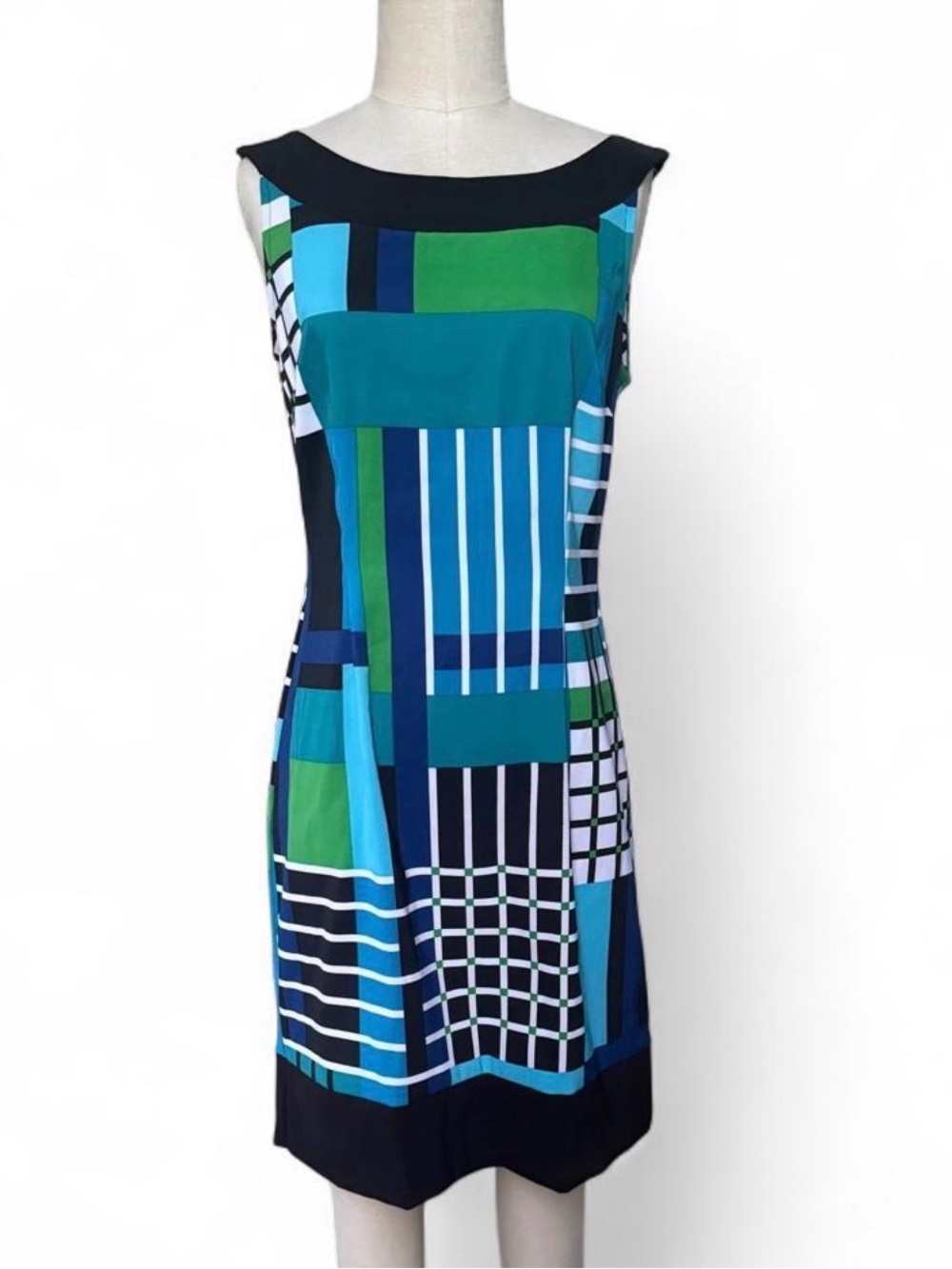 connected apparel Blue & Green Geometric Sheath Dress